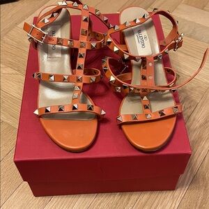 Valentino Orange Rockstud Sandals